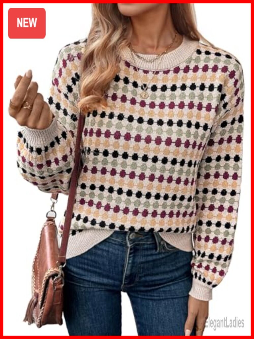 EVALESS Women's Sweater Long Sleeve Polka Dot Pullover Fall Teacher Outfit